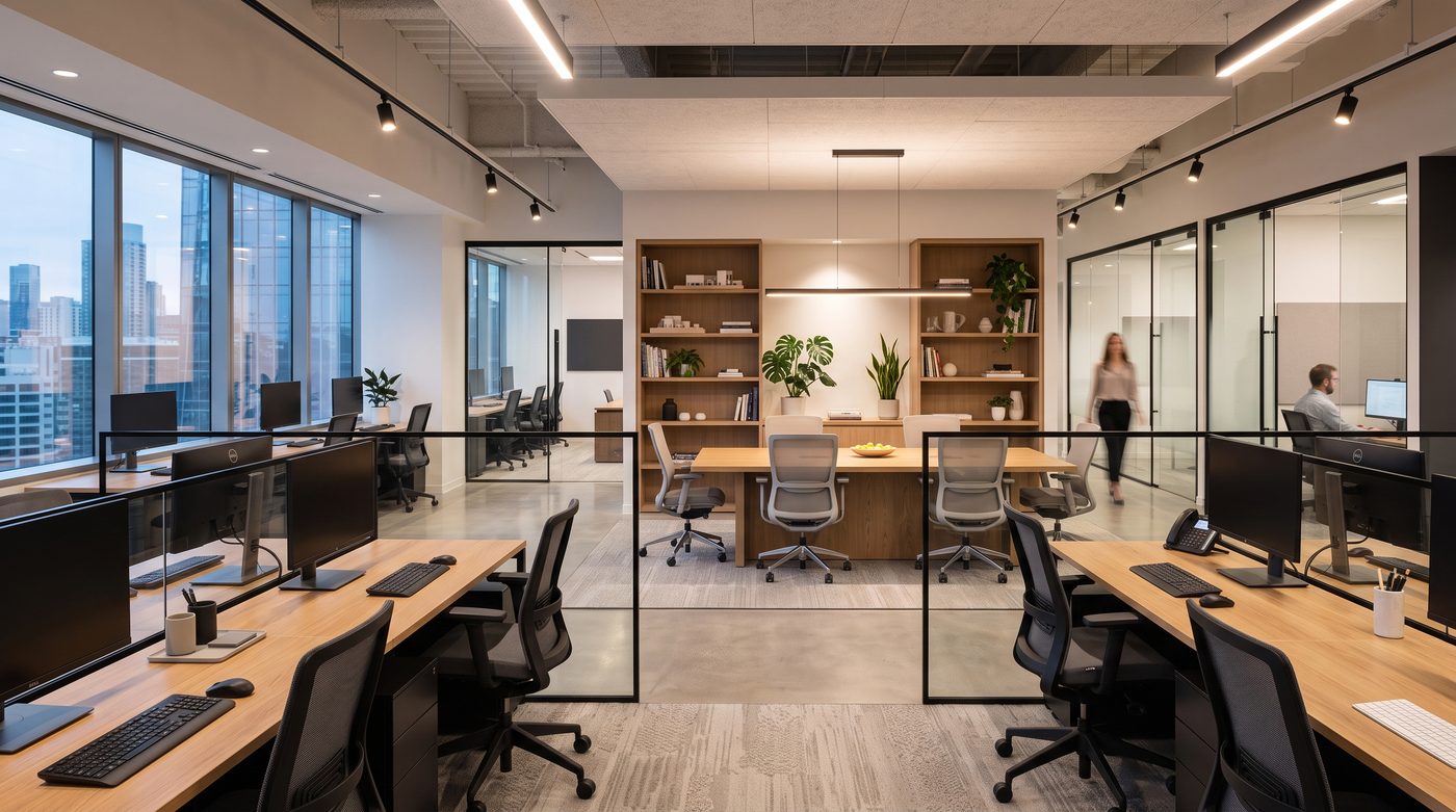 Fully furnished, move-in-ready modern office interior.